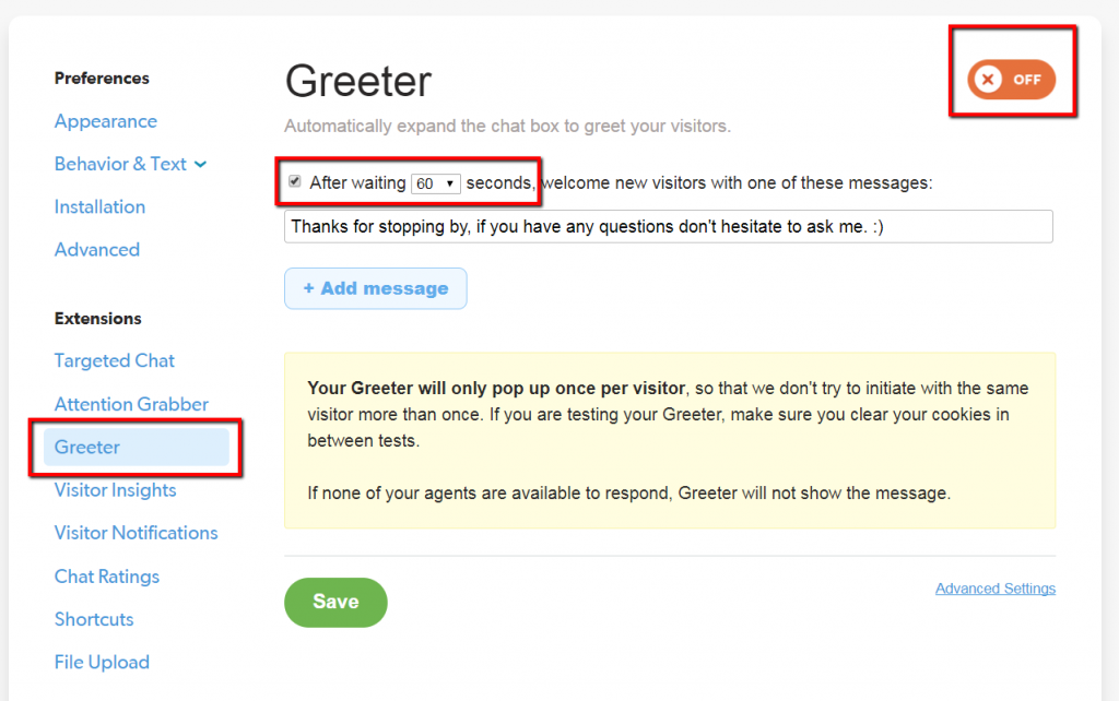 auto greeter example for olark live chat